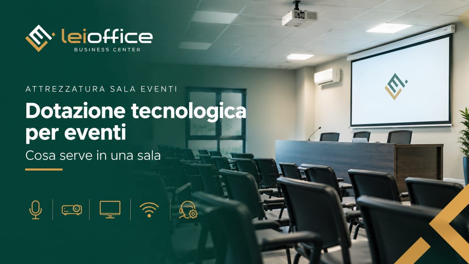 Dotazione tecnologica per eventi: cosa serve in una sala | Lei Office - 1 - Lei Office - Business Center Dotazione tecnologica per eventi: cosa serve in una sala | Lei Office - - Lei Office - Business Center
